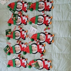 TEN PENGUIN HOLIDAY PHOTO ORNAMENTS